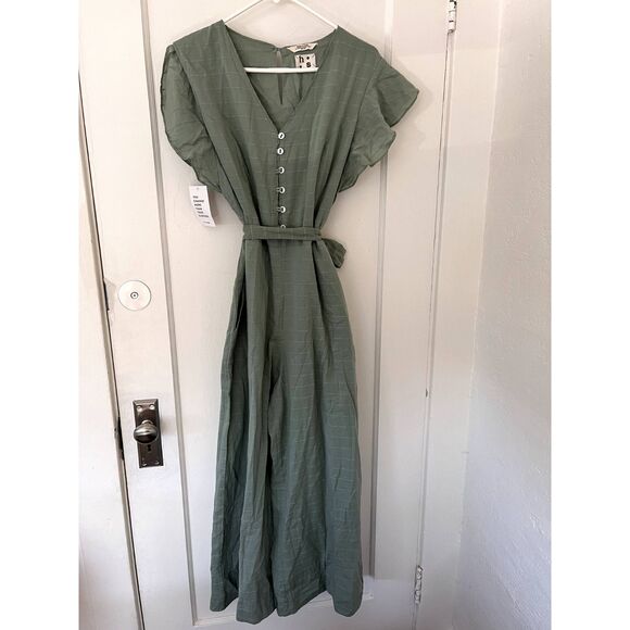 NWT HarperSage Harper Terra Jumpsuit Green Flutter Sleeve Tie Waist Size Large - Picture 3 of 14
